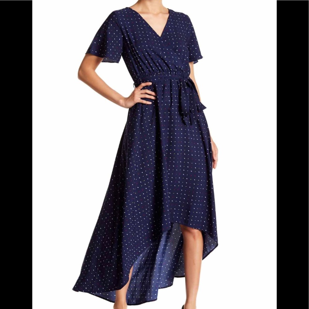 Hi-Lo Surplice Neck Dress - Navy Retro